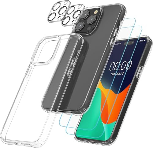 MORRENT kristklare für iPhone 16 Pro Hülle - Handyhülle für iPhone 16 Pro max Case, 5 in 1 Set Rundumschutz Schutzhülle Cover,1 Handyhülle & 2 Schutzfolie & 2 Kameraschutz (iPhone 15 pro max)