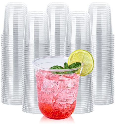 Vplus 12 oz Compostable Clear Plastic Cold Cups, 100 Pack Biodegradable Disposable Cups, BPA & PFAS Free, Plant-Based Plastic Cups for Juice, Wine, Parties, Weddings, and Everyday Use