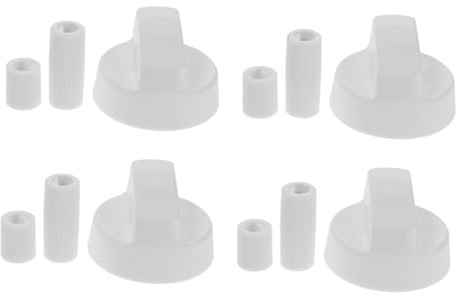 Abaodam Lot de 4 Boutons de Commande Blancs en Plastique avec 12 Adaptateurs Universels pour Cuisinière et Four, Accessoires Polyvalents Adaptés la Cuisson en Restaurant et Pâtisserie
