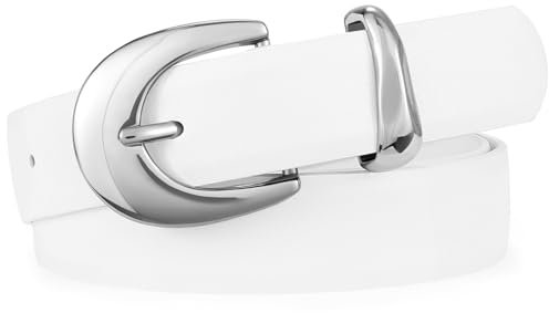 XZQTIVE Damen Leder Gürtel mit glänzendem Gold-Silber Schnalle, Schwarz/Weiß/Beige/Braun/Kaffee, Gürtel für Damen, passend zu Jeans, Kleidern, Hosen und Mänteln