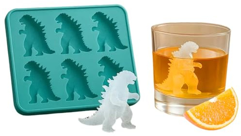 Ice Cube Mold, Dinosaur Ice Cube Mold,Freezer Safe Ice Cube Maker for Summer Drinks,6 Cavity Dino Shaped Ice Cube Tray for Party & Cocktail, Easy Fill & Release (Green)