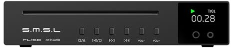 SMSL PL150 Lettore CD ad alta potenza con chip D/A CS43198, con uscite per cuffie/ottica/coassiale RCA/3,5 mm e 4,4 mm, per auto/laptop/TV/PC, amplificatore per lettore CD (Nero)