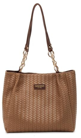AONETIGER Gewebte Tasche Damen Groß Gewebte Tragetasche Veganes Leder Handtasche Geflochtene Schultertasche für Arbeit und Alltag (KH)