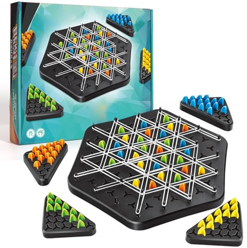 Chain Triangle Chess Game,Geometric Chess Strategy Game Set,Triggle Rubber Elastic Band Board Games,Triangle Chess Interactive Games For Kids,Adults, Family, Party,2-4 Players (L - 30 * 34.5cm)