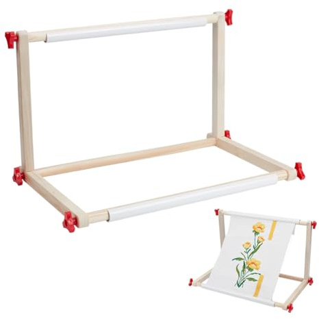 NBEADS 2-pack justerbart broderistativ, träbroderihållare korsstygn bordsstativ för sömnad, quiltning, bordsskiva, sytillbehör, pysselverktyg, 42 x 27,5 cm