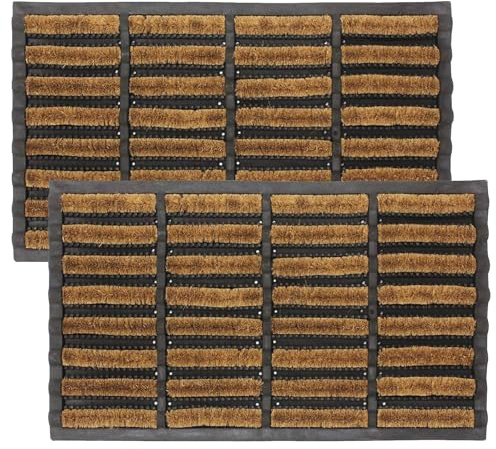 EDS Heavy Duty Coir Door Mat 45x75 cm Non Slip Indoor Outdoor Doormat Natural Coco Coir Dirt Trapper Shoe Scraper with Rubber Backing for Front Door Patio & Entrance (PACK OF 2)