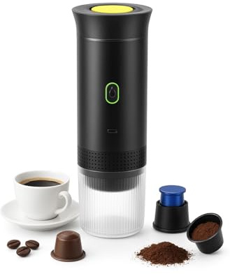 Zenna ~CAFETERA PORTÁTIL ~ 3 en 1 Espresso, Batería, cargador USB-C, Compatible con Cápsulas y Café Molido, ideal para Viajes,Autocaravana,Camping,Camiones,Coches,Oficina