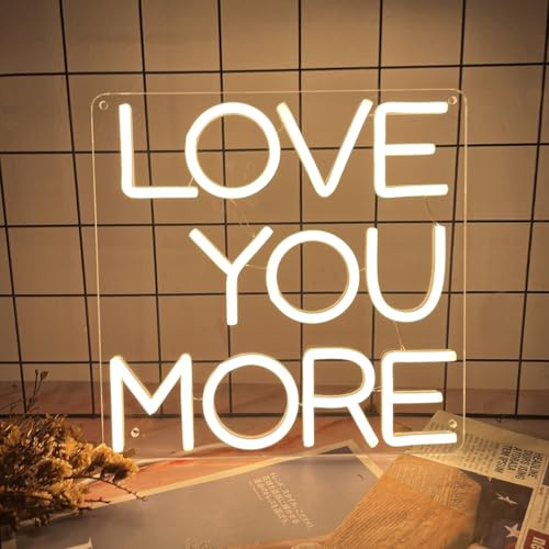 Love You More Neon Sign Dimmable Led Neon Lights USB Powered for Wedding Party Decoration Bedroom Home Wall Art Birthday Anniversary Engagement Banquet Valentines Gifts for Women