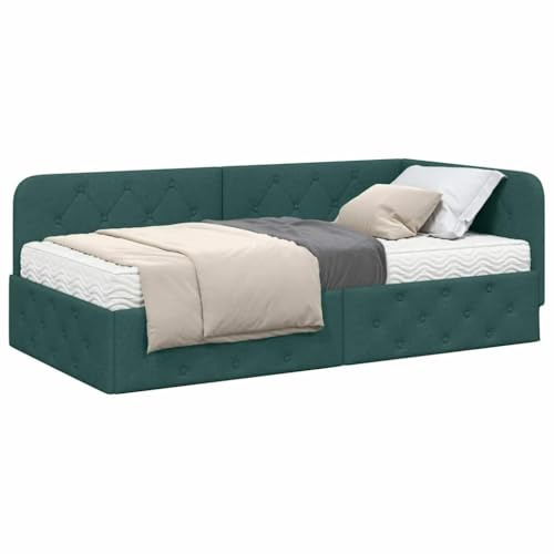 vidaXL Eckbettgestell Dunkelgrün 90 x 200 cm Stoff