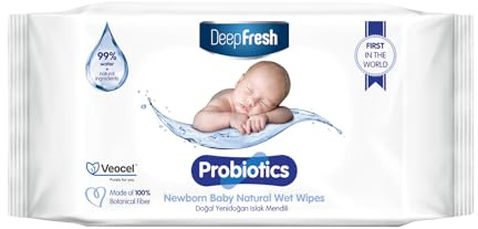 Deep Fresh Probiotics Newborn Baby Natural Wet Wipes, 99% Water, 100% Botanical Fiber, Biodegradable, 18 Pack, 40 Pieces per Pack