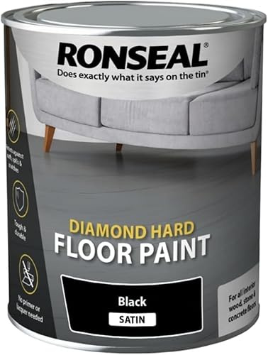 Diamond Hard Floor Paint 750ml Satin Black – Durable Interior Paint for Wooden & Concrete Floors | Scuff & Scratch Resistant | Long-Lasting Satin Grey Floor Coating