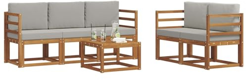 vidaXL Outdoor-Sofagarnitur mit Kissen 6 pcs Natürlich und Hellgrau, Outdoor-Sofa, modernes Modul-Design, Lounge-Set für Terrassen, strapazierfähige Gartenmöbel für den Outdoor-Komfort