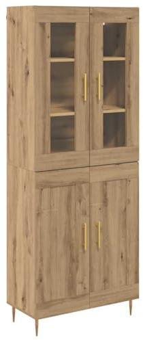 Qnhdfrt 2-Piece Artisan Oak Highboard Cabinet Set with Glass Doors | Made of engineered wood, each cabinet measures 27.4x13.4x70.9 inches, ideal for living room and hallway storage.