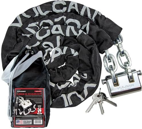 VULCAN Security Chain and Lock Kit - Premium Case-Hardened - 3/8 Inch x 9 Foot (+/-2 Inches) - Chain Cannot Be Cut with Bolt Cutters or Hand Tools