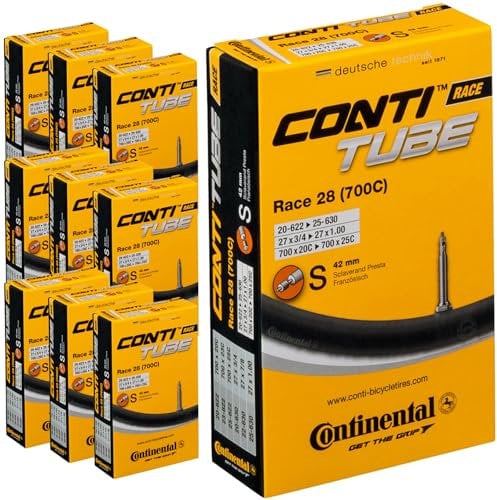 Continental Race 28 700 x 20-25c-Tubos Bicicleta de Carretera Presta 42 mm 10 Paquetes de Tubos Interiores, Unisex, Negro, 700 x 20-25c