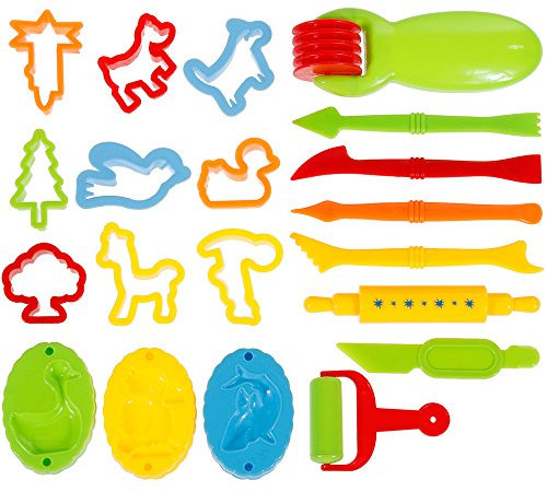 Faburo 23pcs Piezas Kit de Herramientas de Plastilina Inteligentes Play Dough Accesorios Niños Accesorios de Arcilla con Moldes plastilina, Rodillos, cortadores