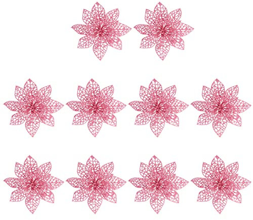 WINOMO Fiori artificiali per la decorazione albero di natale Fiori glitter in rosa