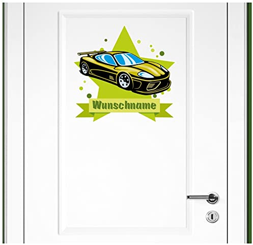 Samunshi® Cooles Auto Wandtattoo Türschild mit Name personalisierbar Kinderzimmer Türaufkleber Baby Wandaufkleber - 50x43cm mehrfarbig