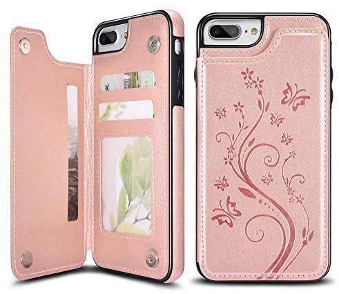 UEEBAI Hülle für iPhone SE 2022 5G/iPhone 7/iPhone 8/iPhone SE 2020, PU Handyhülle Kartenfach Standfunktion Brieftasche Magnetverschluss Weiche Schutzhülle Flip Cover für iPhone SE2/SE3 - Roségold#2