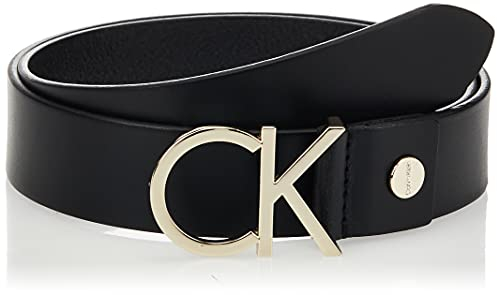 Calvin Klein Damen CK ADJ.LOGO BELT 3.5CM Gürtel,, per pack Schwarz (BLACK LEATHER & LIGHT GOLD BUCKLE 910), 80|#80|#6621 (Herstellergröße: 80)