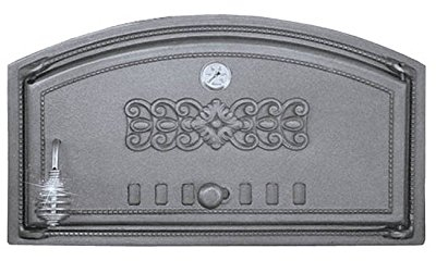 Home&Wood - Puerta para horno de pizza (490 x 280 cm, hierro fundido, con termómetro, puerta abierta)