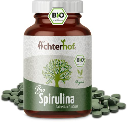 Spirulina Tabletten Bio | 400 Presslinge | mit je 6g Spirulina Algen Pulver pro Tagesdosis | 100% Bio Spirulinapulver | hochdosiert | vegan | vom Achterhof