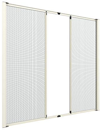 Zanzanet Zanzariera laterale doppia orizzontale su misura porta finestra scorrevole avvolgibile rullo a molla frizione cassonetto 50mm antivento personalizzabile reti Made in Italy Avorio