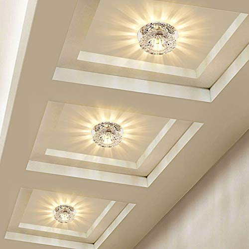 LED Mini focos de techo de cristal empotrado redondos salón, escaleras, pasillo, moderno dormitorio, balcón, cocina isla, elegante, iluminación de techo cristal aplique de pared, D10cm (luz cálida)