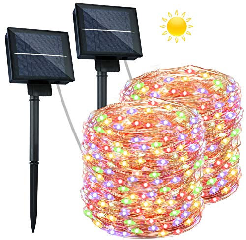 [2 Pack] Guirnaldas Luces Exterior Solar - 26M 240 LED Alambre de Cobre Cadena de Luces Solares 8 Modos Guirnaldas Luminosas Impermeable Decoración para Jardines,Navidad,Bodas,Fiestas (Multicolor)