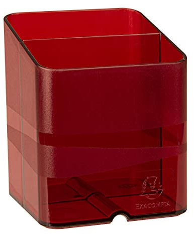 Exacompta - Ref 67724D - Chromaline Collection - Pen-Cube Pen Pot - 74 x 74 x 93mm, 2 Sections for Pens & Pencils, Space-Saving Solution for Offices - Translucent Red