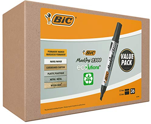 BIC Intensity, Marking 2300, Pennarelli Indelebili Neri ECOlutions, con il 51% di Materiali Riciclati, Punta Tonda Resistente, Cancelleria Casa e Ufficio, 36 Unità esclusiva amazon