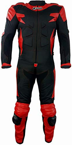 BI ESSE - Tuta da MOTO intera in pelle e tessuto,ideale per strada,viaggi lunghi,touring, pitbike,completa di gobba e protezioni rigide certificate (Rosso/Nero, 3XL)