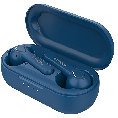 Nokia BH-205 Lite Earbuds - Cuffie senza fili, 36 ore di riproduzione, compatibile con Bluetooth, bassi migliorati, vestibilità comoda, custodia di ricarica wireless compatta, colore: Blu