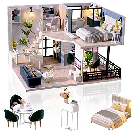 Cuteefun Maison Miniature a Construire DIY Maison Poupee Miniature Bois en Kit avec Meubles Musique et Outils, Cadeau de Bricolage Artisanal, Temps de Loisirs