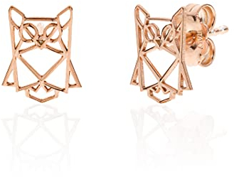 Aka Gioielli® - Origami Eulen Ohrringe Ohrstecker 925 Silber Rosegold Geschenke für Mädchen und Damen