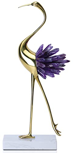 Moderno lusso dorato cristallo rame gru minerale animale uccelli statua decorazione della casa accessori soggiorno morbido TV armadio vino armadio decorazione (viola-B)