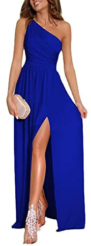 BDCUYAHSKL Nuevo Sexy Color SóLido Un Hombro Hollow Halter Cintura Alta Hendidura Maxi Vestido De Mujer, Blue