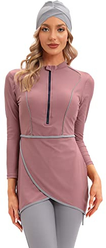 seafanny Frauen Modest Badeanzug Langarm Burkini Full Cover Muslim Bademode M（38）