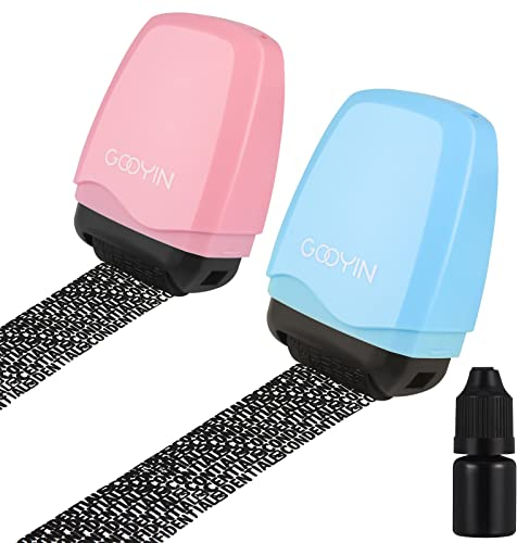 Girls'love talk Datenschutz Rollstempel, 2 Stück Rollstempel Camouflage, Nachfüllbar Selbstfärbend Datenschutzstempel für Identität Privatsphären (Rosa und Blau und Tinte)