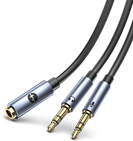 YHEMI Adaptateur Jack Audio Stéréo 3.5mm, Micro Casque 2 Dual Mâle à Femelle pour Ordinateur PC Ecouteur Casque