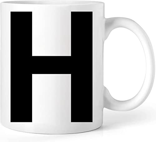 EKAM Personalised Mug Alphabet Letter H - Initial Mug with Letters - 11oz Ceramic Coffee/Tea Cup Gift for Christmas, Birthday, Secret Santa, Mother’s Day or Father’s Day Gift (Black - H)