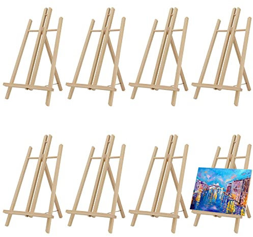 MUKLEI 8 Pack 30 cm Wood Display Easels, Wooden Tabletop Easel, Mini Pine Wood Easel Adjustable Easel Stand Tripods Foldable Painting Easel for Arts Crafts, Displaying Frames