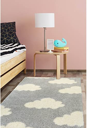 Modern Style Rugs Cosy Shaggy Cloud Design Grey Rug, High Pile Rugs for Living Room, Bedside, 80x120cm (2ft 7 inch x 3ft 9 inch)