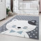 Carpetsale24 Kinderteppich Modern Niedliches Katze design Blau 160 cm Rund - Kurzflor Teppich Kinderzimmer Waschbarer Babyteppich Spielteppich für Junge und Mädchen Extra Weich und Antiallergen Runder