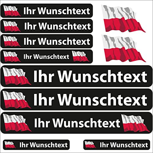 INDIGOS UG Fahrrad Aufkleber Polen - 13 Fahnenaufkleber wehend - Sticker selbst gestalten - Autoaufkleber- Motorrad - Namensaufkleber wasserfest personalisiert - Wunschtext