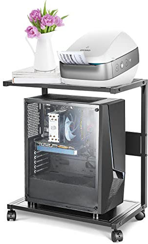 Whchiy PC Ständer Eisen Computer Ständer 2 Schicht CPU Ständer mit Rollen für Schreibtisch (C-Stil Große)