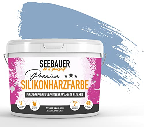 SEEBAUER diy Silikonharz-Fassadenfarbe Blau 10L für Außen (No. 837 Luxury Passion) Selbstreinigende Fassadenfarbe mit Lotuseffekt - Geeignet für Putz, Mauerwerk und Beton