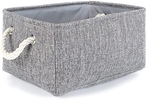 Polly Online Closet Storage Bins,Small Laundry Baskets,Linen Foldable Storage Baskets with Handles for Clothes Toys Home Office Storage(S,Grey)