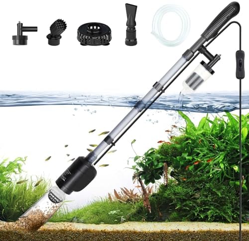 AQQA Aquarium Gravel Cleaner, 6-in-1 Multifunction Fish tank cleaner,20W Powerful Automatic Aquarium Vacuum Gravel Cleaner with Adjustable Water Flow, for Water Cleaning & Wash Sand