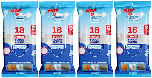 MOP&SHINE! - 72 Mop Wet Cloths - Works with Flash Speed Mop - Extra Thick Refill Wipes - Quilted For Strength - 4 Packs of 18 Wipes - 8x10inches - Kills Germs - No Bleach - Flat Floor Mop Refills